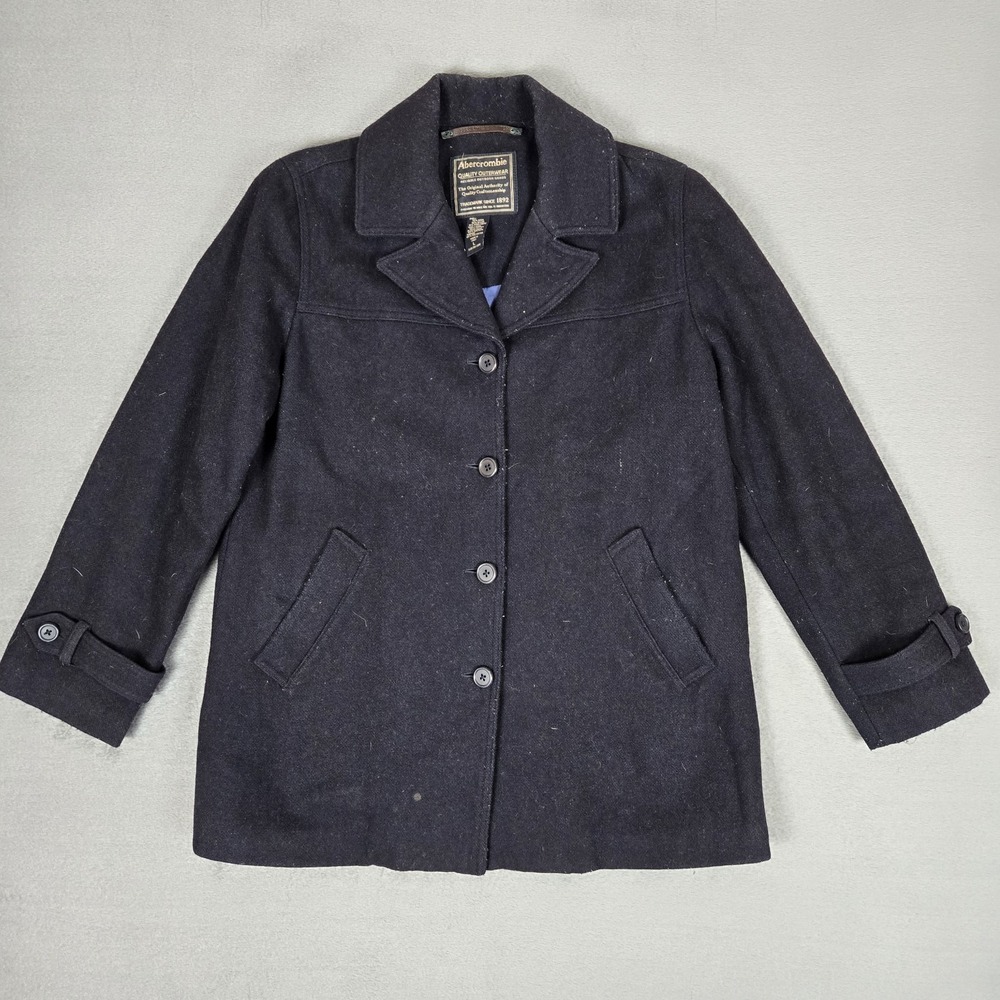VINTAGE Abercrombie & Fitch Coat Mens Large Blue Navy Wool Pea Coat Italy Made